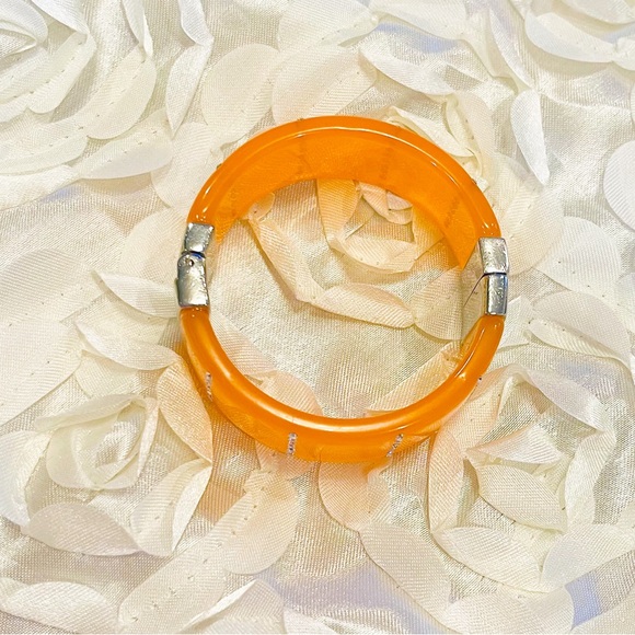 Orange Rhinestones Anne Taylor Cuff Bracelet Hinged Signed - Picture 5 of 5